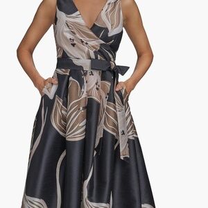 Donna Karan Faux Wrap Tie Waist Cocktail Dress